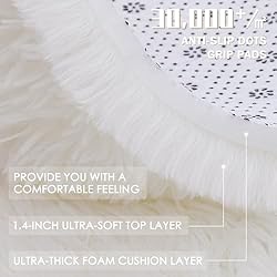 OLANLY Ivory Round Rugs for Bedroom - Machine