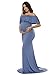 JustVH Women's Off Shoulder Ruffles Maternity Slim Fitted Gown Maxi Photography Dress Denim Blue