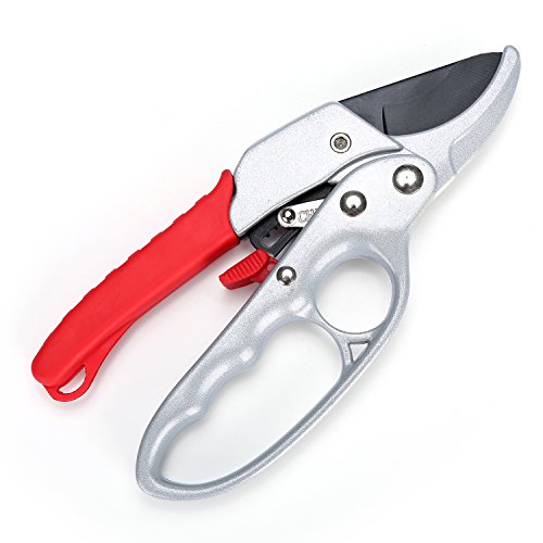 Sharp 8-inch Garden Ratchet Pruning Shears - Hand Pruners - Best Small Secateurs - High Carbon Steel Ultra Sharp Blade Bypass Effortless Cut - Professional Gardening Tools Ratcheting Pruner