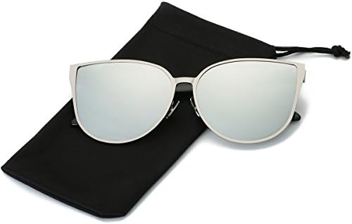 LKEYE Oversized Cat eye Sunglasses Metal Frame Mirror Lens Eyewear LK1704 Silver Frame/Silver lens