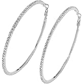 Large Rhinestone Hoop Earrings for Women Girls Hypoallergenic Extra Big 80mm Huggie CZ Hoops Dangle Drop Earring Fashion Chic Party Jewelry Gifts 3 inch