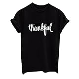 Weigou Woman T Shirt Thankful Printed Cute Junion Short Sleeve Shirt Top Tee