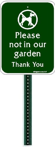 Small Discreet Please Not In Our Garden Sign and 1ft Steel Post Mounted To Place In Your Lawn Or Garden