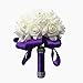 StillCool Wedding Bouquets Crystal Pearl Silk Roses Bridal Bridesmaid Wedding Hand Bouquet Artificial Fake Flowers (18cm*24cm, Purple)