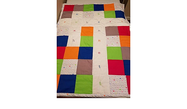Amazon Com Personalized Handmade Baby Quilt With Baby S Name In A Cute Crossword Pattern Handmade