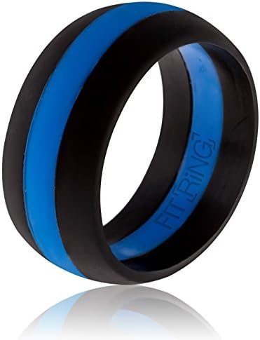 Arthletic Fit Ring Thin Line Men's Silicone Wedding Ring Powered by (Red Line/Blue Line) (Blue Line, 13)