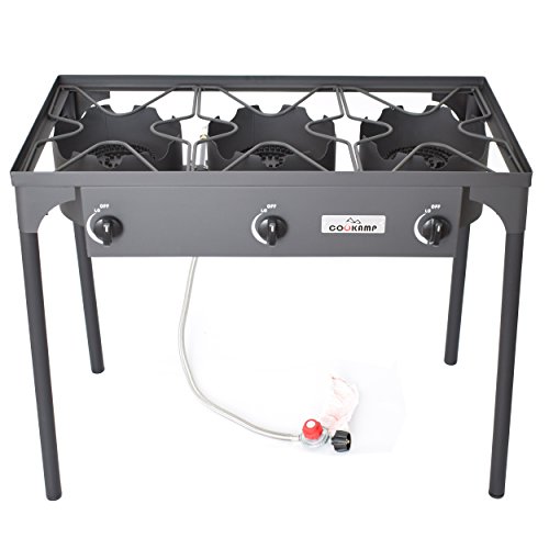 COOKAMP High Pressure 3-Burner Outdoor Camp Stove with 0-20 PSI Adjustable Regulator and Steel Bradied Hose [ 2018 New Model ] SA3500 - Thumbnail 4
