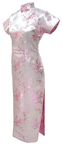 7Fairy Women's Vtg Pink Floral Long Chinese Evening Dress Cheongsam