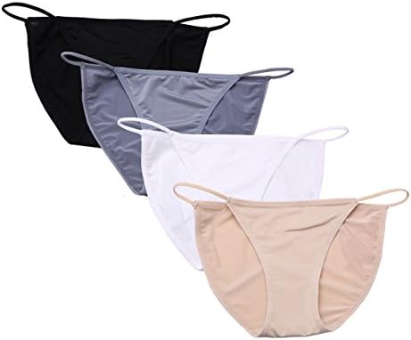 Camelia Womens String Bikini Cotton and Silk Lace Two Versions Panties 4-6 Pack Sexy Underwear Briefs USA Size: XS-XL