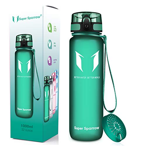 Super Sparrow Sports Water Bottle - 350ml-500ml-1000ml - Non-Toxic BPA Free & Eco-Friendly Tritan Co-Polyester Plastic - Fast Water Flow, Flip Top, Opens with 1-Click - (Forst Green, 750ml-25oz)