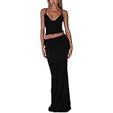 ksotutm Maxi Skirt Set Floral Print Halter Top Maxi Skirt Sexy Going Out Outfits for Women
