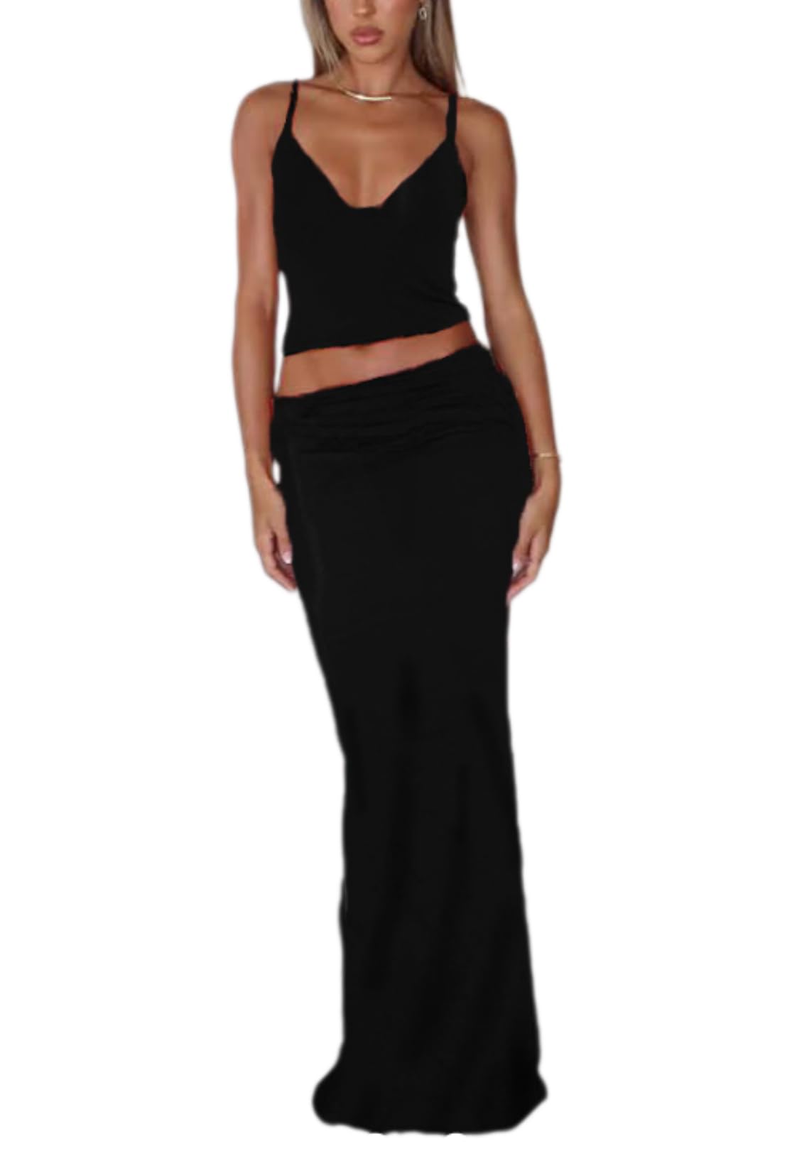 Photo 1 of ksotutm Maxi Skirt Set Floral Print Halter Top Maxi Skirt Sexy Going Out Outfits for Women