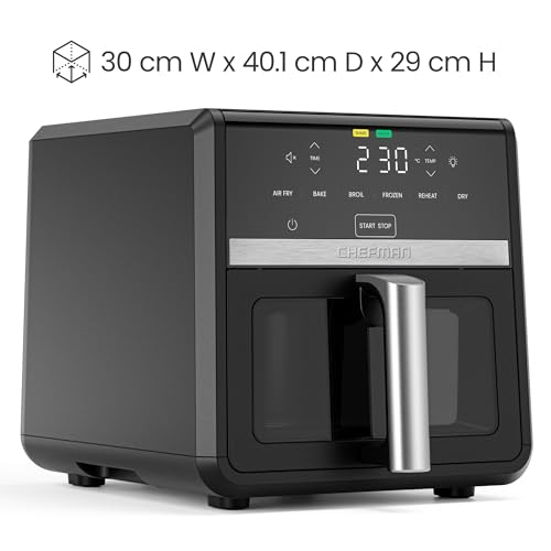 Chefman TurboFry 6-in-1 Hot Air Fryer 8.5 L, 230 °C, XL Basket | Viewing window, hot air frying, baking, grilling, reheating, defrosting, black
