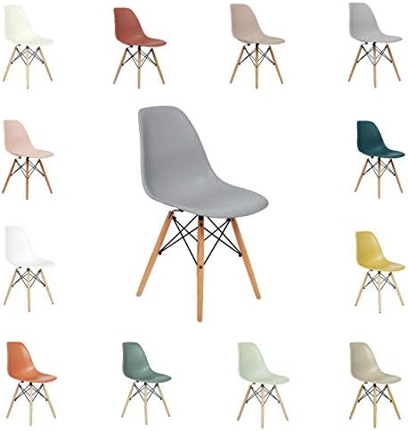 FUSIONWELL Dining Chair Plastic Seat with Wooden Legs for Kitchen Office Lounge Bedroom Chair (Cinerous, Natural Wood Legs)