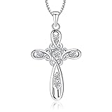 925 Sterling Silver Gem Faith Hope Love Cross Pendant Necklace for Girls and Women, 18