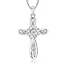 925 Sterling Silver Gem Faith Hope Love Cross Pendant Necklace for Girls and Women, 18