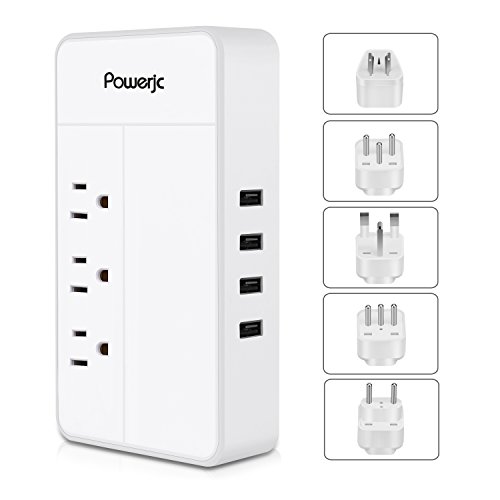 Travel Converter Adapter Universal Power Voltage 1875W Step Down 220V to 110V with 4 Smart USB Charging Ports Inner Cooling Design without Any Noise,Powerjc