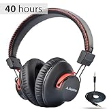 Avantree Audition 40 hr Wireless Wired Bluetooth Over Ear Headphones with Mic, aptX HiFi Headset, Extra Comfortable and Lightweight, NFC, Stereo for PC Cell Phone Laptop - Black & Red