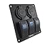 IZTOSS 3 Gang Rocker Switch Panel with Power Socket 3.1A Dual USB Wiring Kits and Decal Sticker Labels DC12V/24V for Marine Boat Car Rv Vehicles Truck Blue led S697-709-B