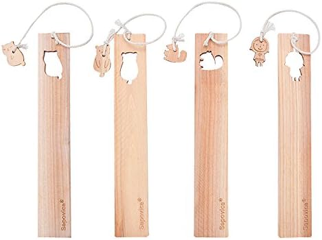 Tdo Wood bookmark With Rope Mini Creative Book Mark Wooden Hand Made Bookmarks with Tassel 4 Pcs(Squirrel,Girl,Bear,Cat)