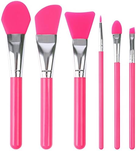 KiraShan -Silicone Makeup Brushes 6pc Professional Set: Apply Facial Masks Foundation Eyeshadow Liquid Make Up Multiple Colors (Hot Pink)