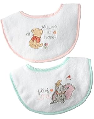 Classic Winnie the Pooh and Dumbo embroideried newborn bib set 2 Count