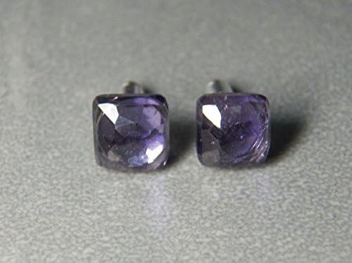 6mm Checkerboard Square Alexandrite Gemstones and Sterling Silver Post Earrings
