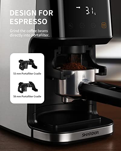 SHARDOR Stainless Steel Electric Cone Grinder, 51 Levels of Fine Grinding, 3-in-1 Coffee Grinder, Updated with Powder Holder, Coffee Grinder, Cone Grinder, LCD Screen and Large Capacity