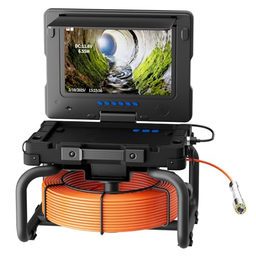Caméra Endoscopique avec Mesure de Distance, 9'' Caméra d'inspection avec DVR, 23MM HD étanche IP68 Endoscopique Batterie de 4500mAh, Carte TF 32 Go, spécialement conçu pour Les plombiers (30M)