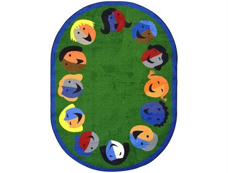 Joy Carpets Kid Essentials Early Childhood Oval Joyful Faces Rug, Green, 5’4″ x 7’8″ Joy Carpets Kid Essentials Early Childhood Oval Joyful Faces Rug, Green, 5’4″ x 7’8″