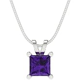Clara Pucci 14K White Gold Plated Solitaire 18" Box-Chain Necklace - Sterling Silver 0.5ct Princess Cut Amethyst Pendant