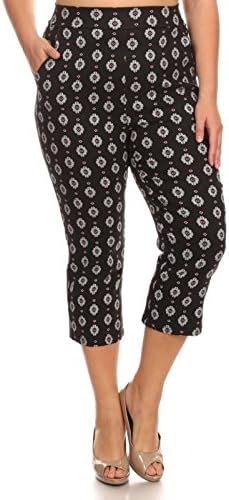American Tapestry Printed Cropped Capri Trousers High Waist Plus Size Pants - 1X