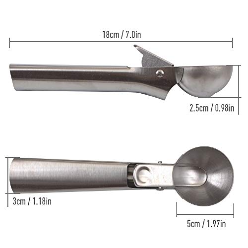 Cozihom Stainless Steel Ice Cream Scoop, with Trigger, Durable & Easy to Use, Nonstick, Dipper for Ice Cream, Fruits, Melon Ball, Sorbet, Meatball, 5CM Ice Cream Ball, 3 PCS
