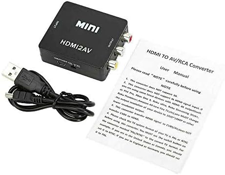 HDMI to AV RCA Black Mini Audio Video 1080P CVBS Composite Converter Adapter Supports PAL/ NTSC for TV Stick, Roku, Chromecast, Apple TV, PC, Laptop, Xbox, HDTV, DVD-Black