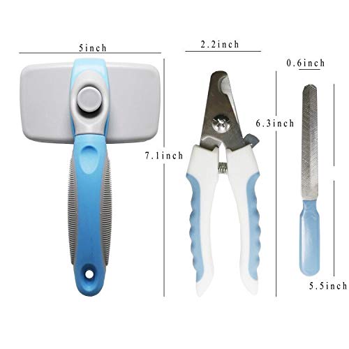 LALPCQXS 3PCS Pet Self Cleaning Slicker Brush and Pet Nail Clipper with Safety Guard, Pet Grooming Shedding Tool for Dog and Cat, Gently Removes Tangled Hair, Blue