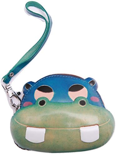 Purseworld Women's Handmade Leather Hippo Coin Purse Change Pouches(blue)