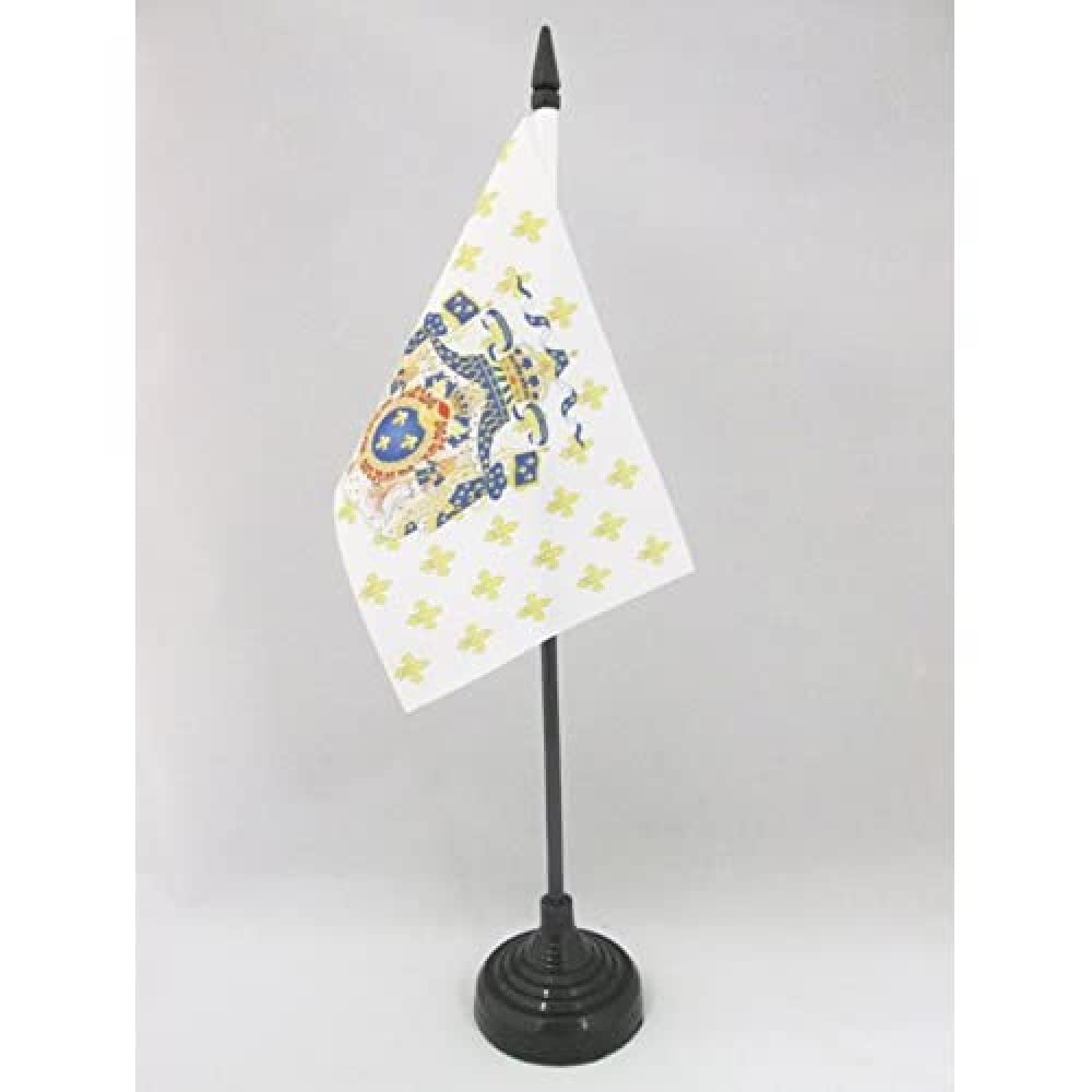 AZ FLAG - Kingdom of France Coat of arms Table Flag 4'' x 6'' - french royal Office Mini Banner 100% Polyester 15 x 10 cm - Mini Desk Flag with 10'' Pole and Black Plastic Base