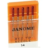 Janome Red Tip Embroidery Needles: Large eye of the Red Tip accommodates heavier threads, pampers delicate metallics that ten