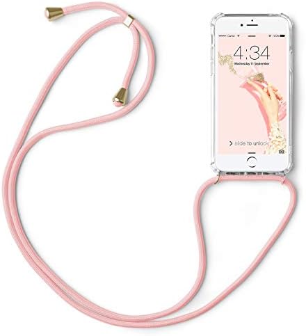abitku Crossbody Case for iPhone 7/8, Clear TPU Necklace Mobile Phone Cover Holder with Neck Cord Lanyard Strap for iPhone 7/8 4.7 Inch (Pink)