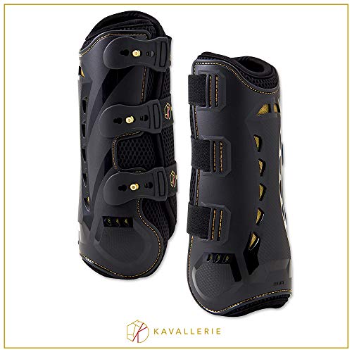 Dressage Boots for Horses by Kavallerie: Pro-K 3D Air-Mesh Horse Boots, Secure Leg Protection, Lightweight and Tough White & Black Dressage Sports Boots [Black] - Thumbnail 6