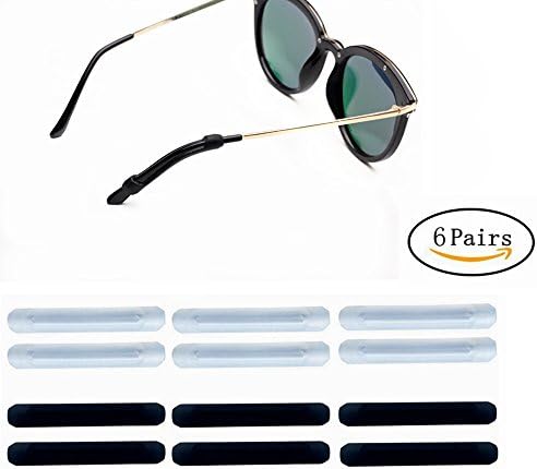 6 pairs Soft Silicone Eyeglasses Temple Tips Sleeve Retainer，Anti-slip retainer-Sunglasses ear hooks（ Black, transparent）