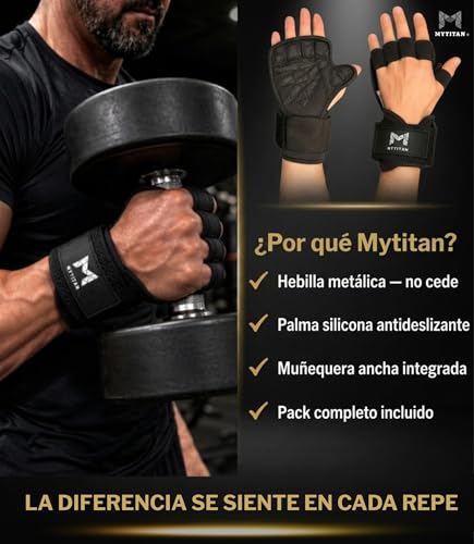 MYTITAN Men's Women's Open Gym Gloves | Wrist Strap with Metal Buckle | Crossfit Calisthenics Pull Up Weights | Non-Slip Silicone Grip | Full Pack S M L