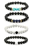REVOLIA 8MM 4Pcs Distance Beaded Bracelets for Men Women Couple Bracelets Natural Stone Elastic
