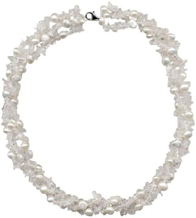 3 Row Freshwater Pearl & Stones Twist Necklace - Sterling Silver Trigger Clasp 16inch 42cm