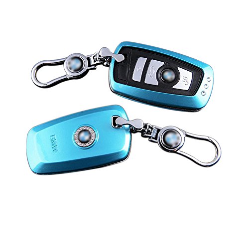YIKA Blue Car Key Shell Cover With Key Chain For BMW keyless remote control Smart Key Fob Holder 1/2/3/4/5/6/M/X SERIES X3 X4 M2 M3 M4 M5 M6 , etc