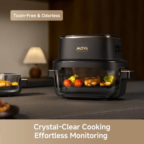 Mova AF20 Pro Portable Air Fryer, 6.5L Compact Size with 2 Removable Glass Containers Airfryer 8 Presets Cooking Option Fryer, LED Touch Screen Air-Fryer with Rapid Air Technology, 1700W Ultra-Quiet