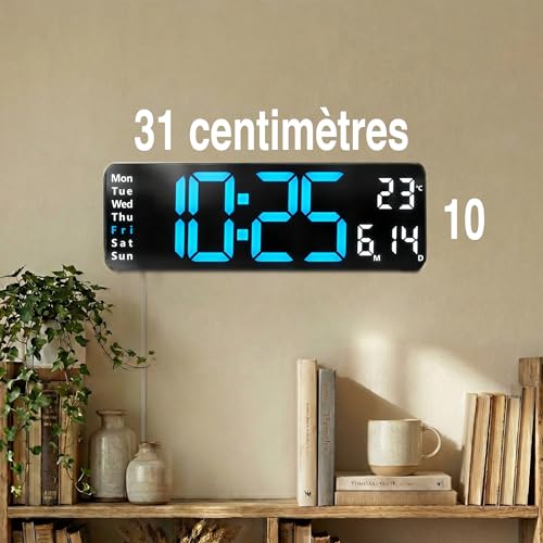 Opis Technology Digital Wall Clock - Large Display, LED Digits - Silent - Clock 1XL Blue/White