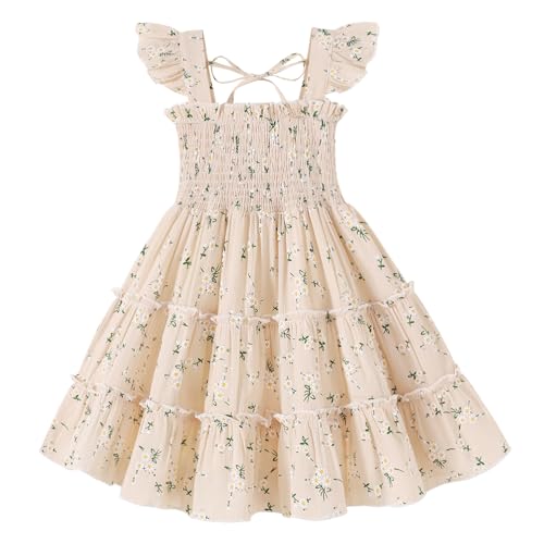 YOUNGER TREE Toddler Girl Dress Apricot Flowers