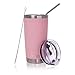 20 oz. Tumbler Double Wall Stainless Steel Vacuum Insulation Travel Mug with Crystal Clear Lid and Straw, Water Coffee Cup for Home,Office,School, Ice Drink, Hot Beverage,Pink