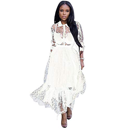 Women's Sexy Long Sleeve Lace Dress One Piece Party Clubwear White S